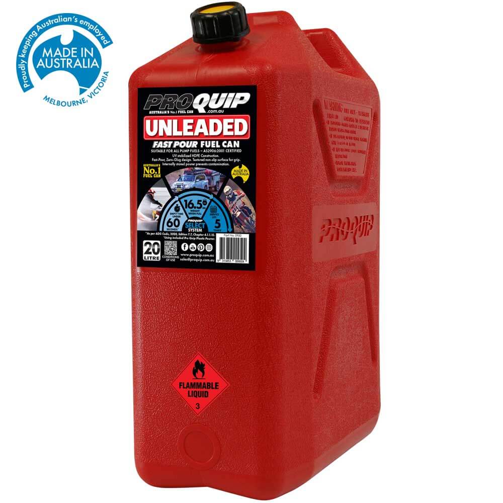 PQP Fuel Can Plastic Fast Pour Petrol Red 20L